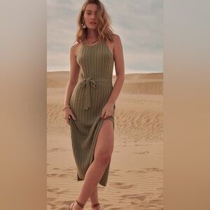 Promesa Olive Green Ribbed Maxi Dress